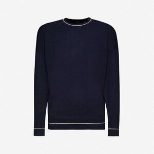 Ted Baker Metallic Trim Wool Blend Navy Crewneck Sweater